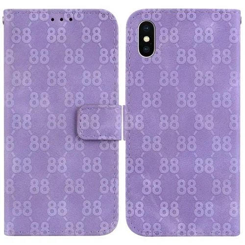 Estuche para Teléfono iPhone Xs Max Cuero En Relieve Doble Forma de 8 (Púrpura)