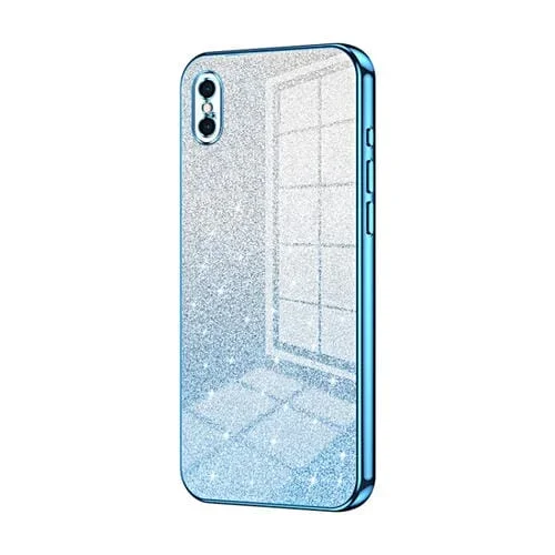 Estuche para Teléfono iPhone Xs Max Galvanizado con Purpurina en Polvo Degradado (Azul)