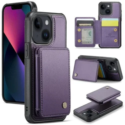 Estuche para Teléfono Jeehood J05 para iPhone 13 Cuero Rfid Magnético Empresarial (Púrpura)