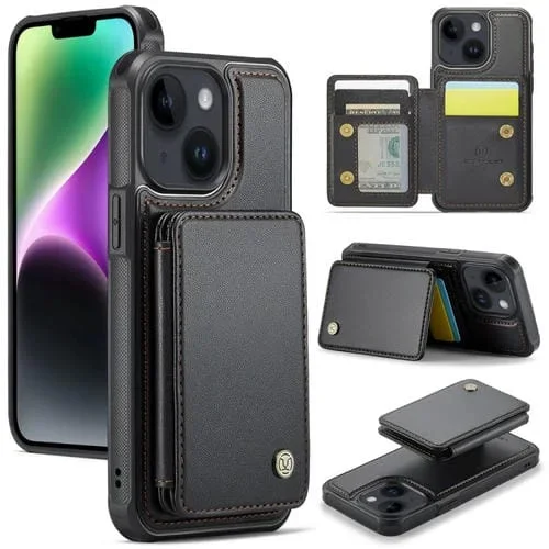 Estuche para Teléfono Jeehood J05 para iPhone 14 Cuero Rfid Estilo Magnético Empresarial (Negro)