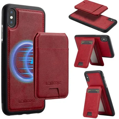 Estuche para Teléfono Lc.Imeeke L3 Series con Funda para Tarjeta Rfid Desmontable Magsafe para iPhone Xs Max (Rojo)