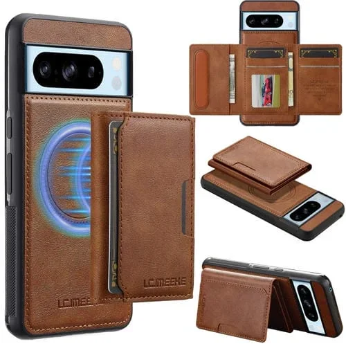 Estuche para Teléfono Lc.Imeeke L5 Series con Funda para Tarjeta Rfid Desmontable y Magsafe para Google Pixel 8 Pro (Marrón)