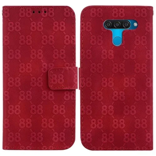 Estuche para Teléfono LG K50 Q60 Cuero En Relieve Doble Forma de 8 (Rojo)