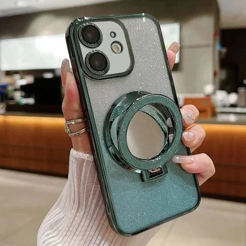 Estuche para Teléfono Magsafe iPhone 11 con Brillo Degradado y Soporte de Espejo (Verde)