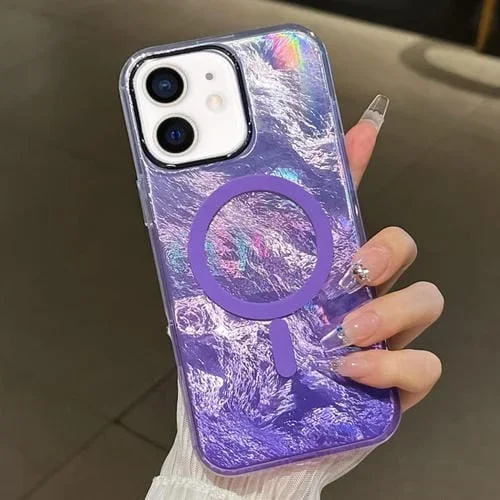 Estuche para Teléfono Magsafe iPhone 11 Textura Glaciar Enchapado Degradado (Morado)