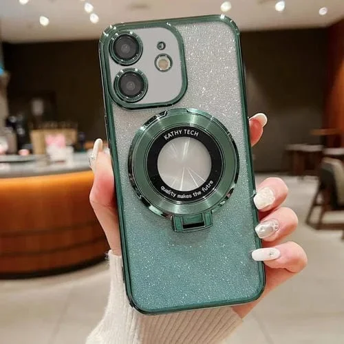 Estuche para Teléfono Magsafe iPhone 12 Mini con Soporte Galvanizado y Brillo Degradado (Verde)