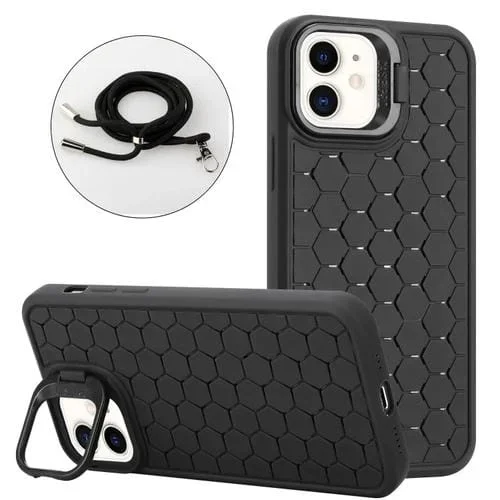 Estuche para Teléfono Magsafe iPhone 12 Soporte para Lente Radiante Panal con Cordón (Negro)