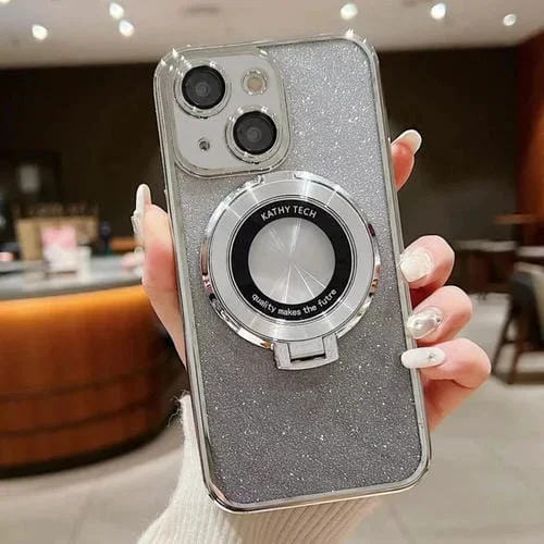 Estuche para Teléfono Magsafe iPhone 13 con Brillo Degradado y Soporte Galvanizado (Plateado)