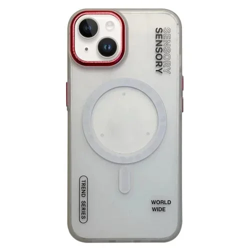Estuche para Teléfono Magsafe iPhone 13 con Marco de Protección de Lente de Metal Esmerilado (Rojo)