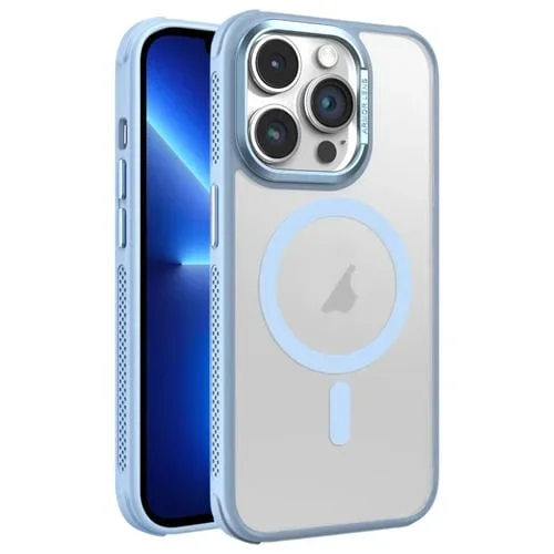 Estuche para Teléfono Magsafe iPhone 13 Pro Marco Metal Esmerilado Piel Enfriamiento (Azul Cielo)