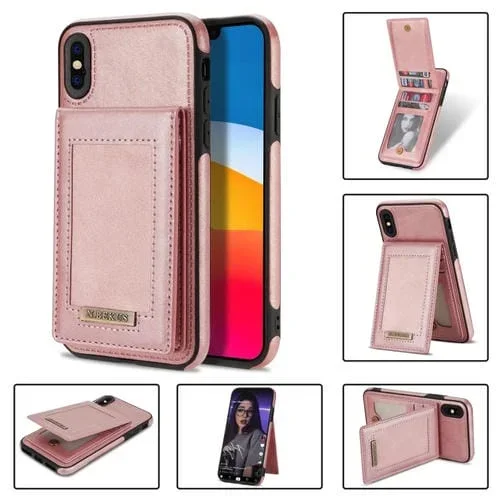Estuche para teléfono N.Bekus iPhone Xs Max ranura para tarjeta con tapa vertical Rfid (Oro Rosa)