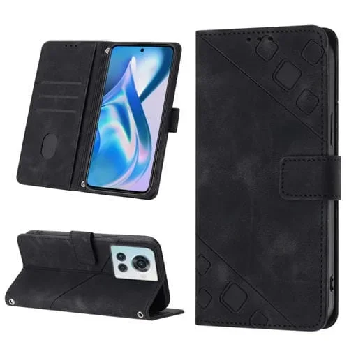 Estuche para Teléfono OnePlus Ace 5G Cuero En Relieve con Tacto de Piel (Negro)