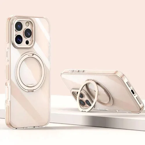 Estuche para Teléfono PC Gear Plating 360 con Soporte de Anillo Magsafe para iPhone 16 Pro (Cobre Transparente)
