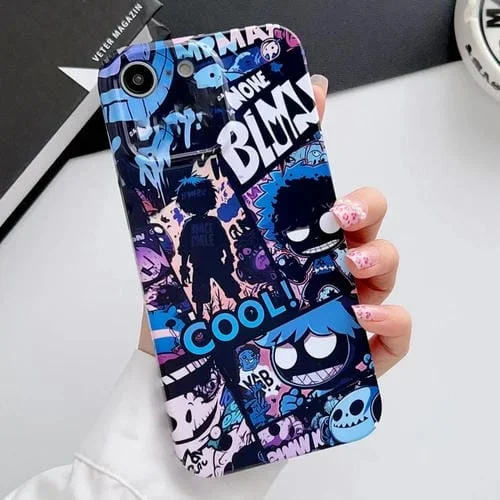Estuche para teléfono PC iPhone SE 2022/2020/8/7 patrón pintado orificio preciso (Cómics Morados)