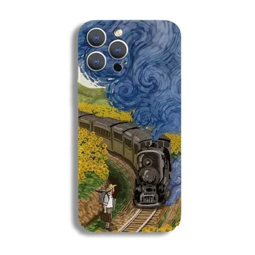 Estuche para Teléfono PC iPhone X Xs con Patrón de Pintura al Óleo Orificio Preciso (Tren)