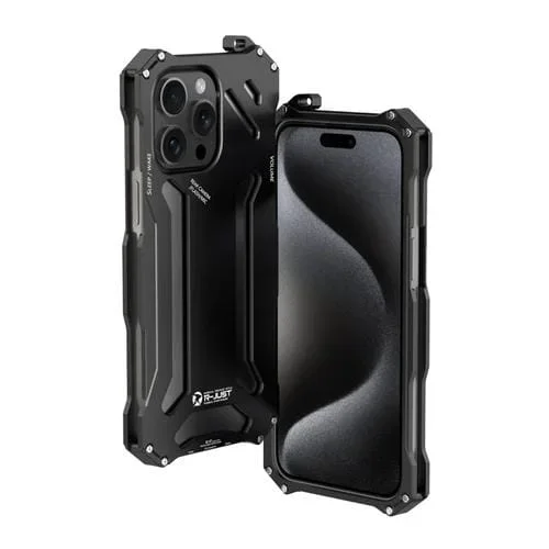 Estuche para Teléfono R-Just RJ17 para iPhone 15 Pro Metal Armadura a Prueba de Golpes (Negro)