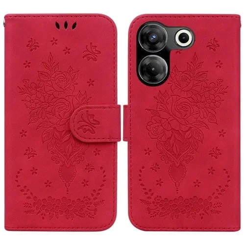Estuche para teléfono Tecno Camon 20 Pro 4G y 20 Butterfly Rose Cuero En Relieve (Rojo)
