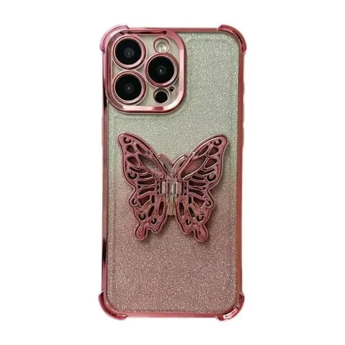 Estuche para Teléfono TPU Apple iPhone 13 Pro Max a Prueba de Golpes Mariposa 3D Brillo Galvanizado (Rosa Degradado)