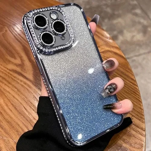 Estuche para Teléfono TPU iPhone 11 Pro Max Brillo Degradado de Diamante (Azul Degradado)