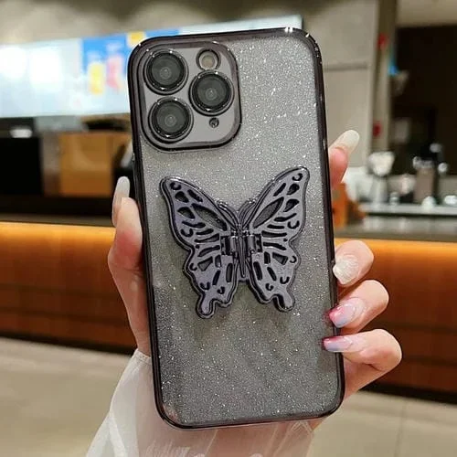 Estuche para Teléfono TPU iPhone 11 Pro Max Mariposa 3D Brillo Degradado Galvanizado (Negro Degradado)