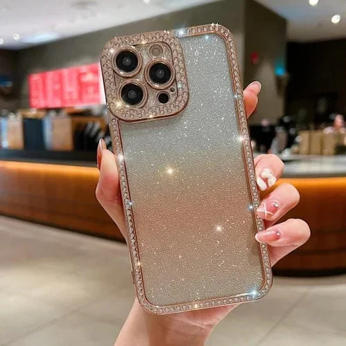 Estuche para Teléfono TPU iPhone 12 Pro con Brillo Degradado de Diamante (Dorado)