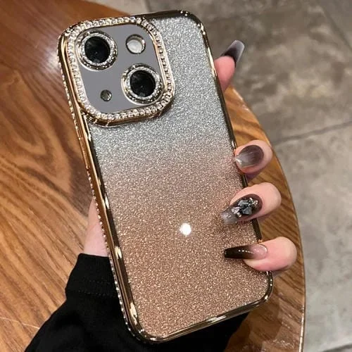 Estuche para teléfono TPU iPhone 14 Plus con brillo degradado de diamante (Oro Degradado)