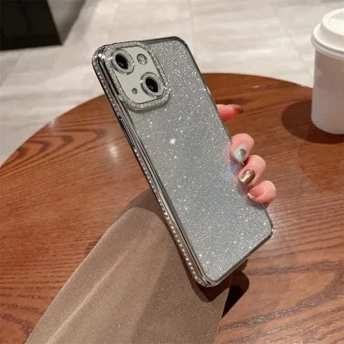 Estuche para Teléfono TPU iPhone 14 Plus con Purpurina y Diamantes (Plateado)