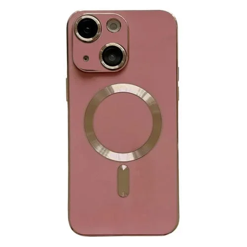 Estuche para Teléfono TPU iPhone 15 con Revestimiento Magsafe y Película para Lentes (Rojo Rosa)