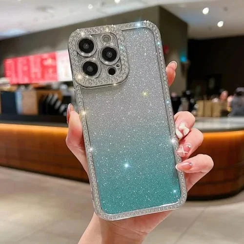 Estuche para Teléfono TPU iPhone 15 Pro Max con Brillo Degradado de Diamante (Verde)