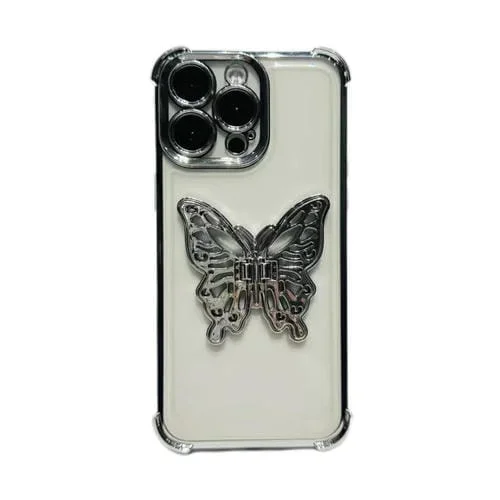 Estuche para Teléfono TPU iPhone Xr Soporte Mariposa 3D Galvanizado (Plateado)