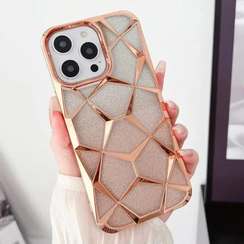 Estuche para Teléfono TPU para iPhone 14 con Galvanoplastia y Cubo de Agua con Brillo Degradado (Oro Rosa)
