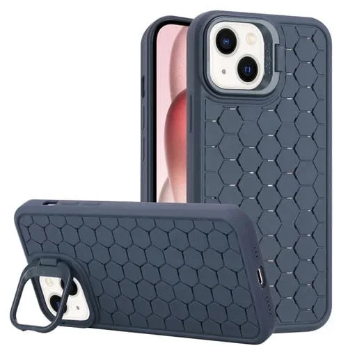 Estuche para Teléfono TPU para iPhone 15 Plus con Soporte para Lente Radiante de Panal (Azul)