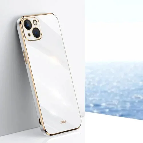 Estuche para teléfono Xinli iPhone 15 TPU Electrochapado 6D con Borde Recto (Blanco)