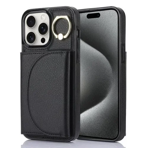 Estuche para Teléfono Ym006 para iPhone 15 Pro con Soporte para Anillo y Tarjeta (Negro)
