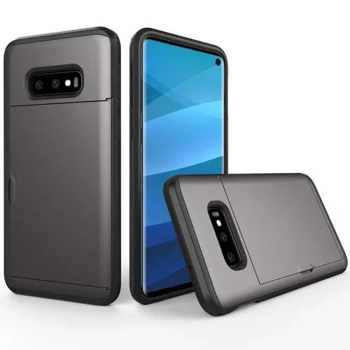 Estuche Protector Armadura Galaxy S10E Resistente Golpes con Ranura para Tarjeta (Gris)