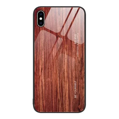 Estuche Protector de Vidrio para iPhone Xs Max con Grano de Madera (Café)