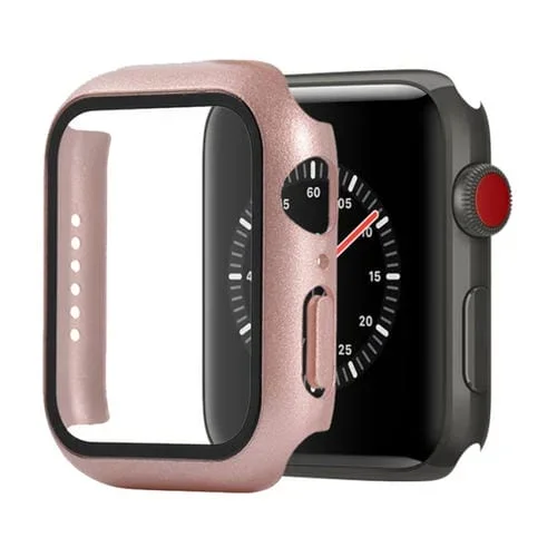 Estuche Protector de Vidrio PC a Prueba de Choques para Apple Watch Series 3 2 1 38mm (Oro Rosa)