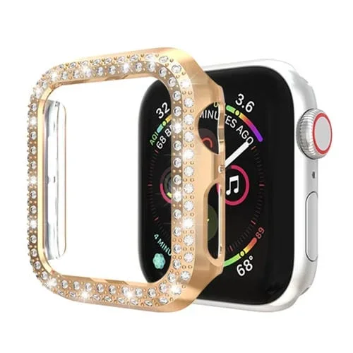 Estuche Protector para Apple Watch Series 5 y 4 PC con Diamantes Doble Fila 40mm (Oro Rosa)