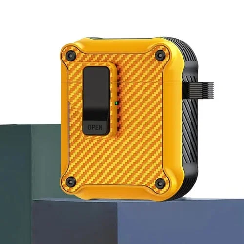 Estuche Protector para Auriculares Airpods 1 / 2 con Interruptor Automático Magnético Fibra de Carbono (Amarillo)