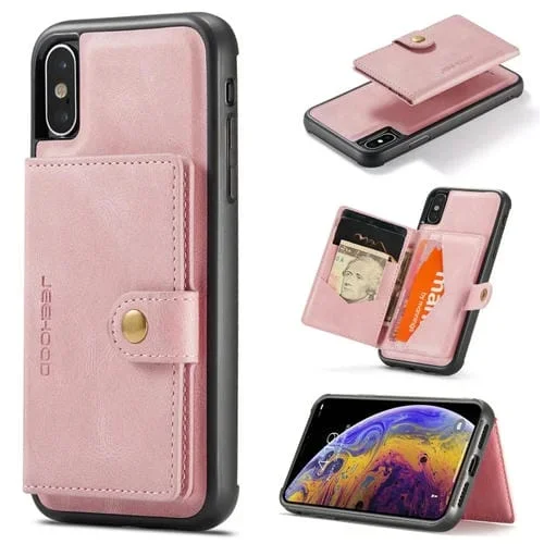 Estuche Protector para iPhone Xs Max Jeehood Desmontable Magnético con Billetera y Soporte (Rosa)