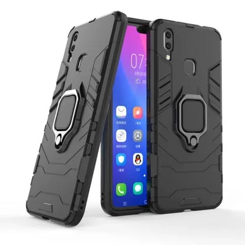Estuche Protector PC + TPU a Prueba de Golpes para Vivo X21, con Soporte de Anillo Magnético (Negro)