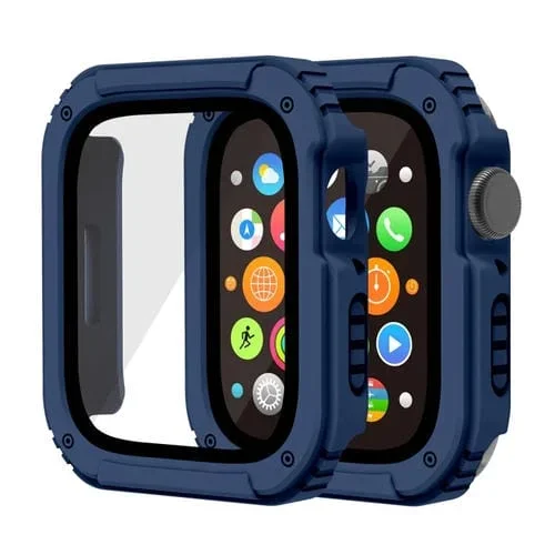 Estuche Protector + Película de Vidrio Templado + Apple Watch Series 6/5/4/SE 44mm (Azul Medianoche)