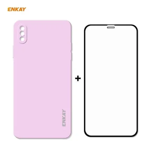 Estuche Protector + Película Vidrio Templado iPhone X Xs Hat-Prince Enkay Enk-PC0712 Borde Recto (Púrpura)