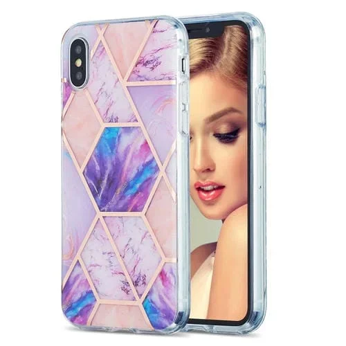 Estuche Protector TPU para iPhone X Xs Patrón Mármol Galvanoplastia 3D (Rosa Púrpura)