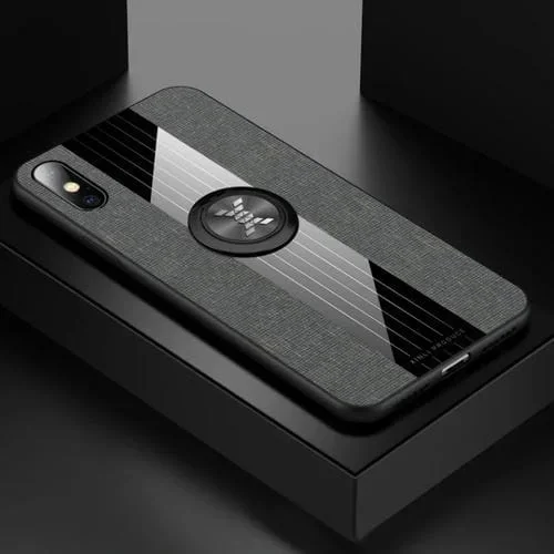 Estuche Protector TPU Xinli para iPhone X Xs con Textura Tela Costura y Soporte Anillo (Gris)