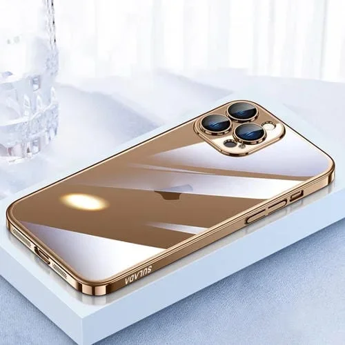 Estuche rígido para PC Jingjia Sulada con protector de Lente para iPhone 16 Pro (Dorado)
