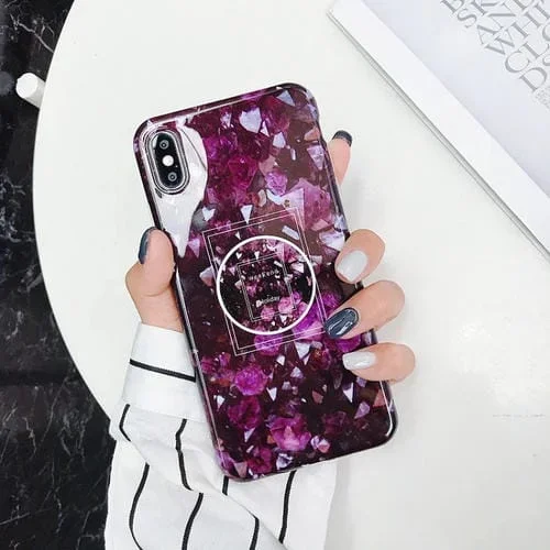 Estuche TPU Anticaída para iPhone X / Xs con Soporte Plegable Mármol Brillante