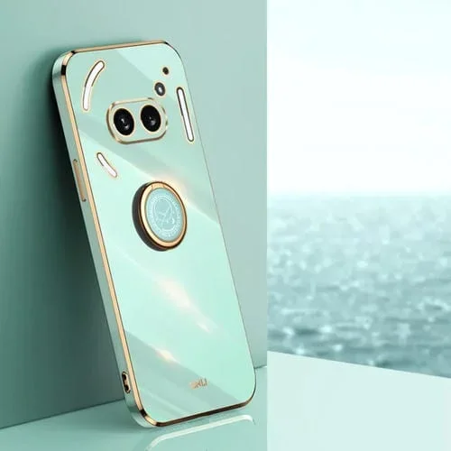 Estuche TPU For Nothing Phone 2A Xinli a Prueba de Golpes con Borde Dorado y Soporte para Anillo (Verde Menta)