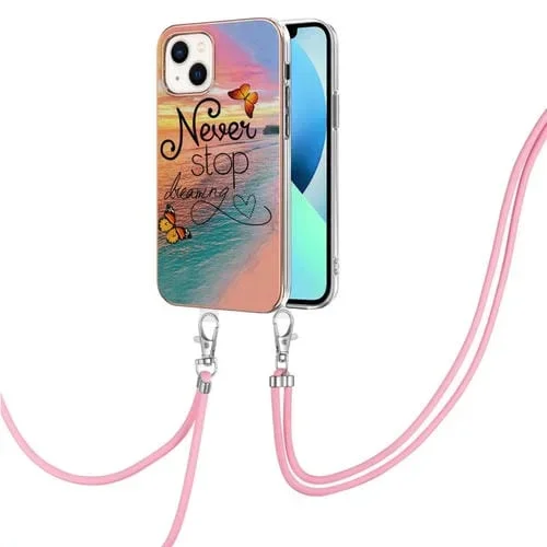 Estuche TPU iPhone 15 Plus Galvanoplastia Patrón Imd a Prueba de Golpes con Cordón (Dream Chasing Butterfly)