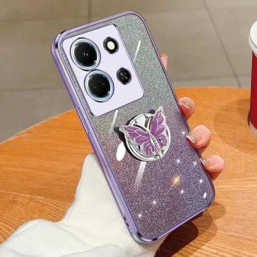 Estuche TPU para Infinix Note 30 5G con Soporte de Mariposa y Brillo Degradado (Púrpura)